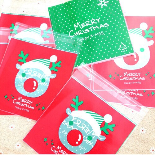 圣诞节包装 圣诞麋鹿自封包装袋饼干袋10*10+3厘米  100个价