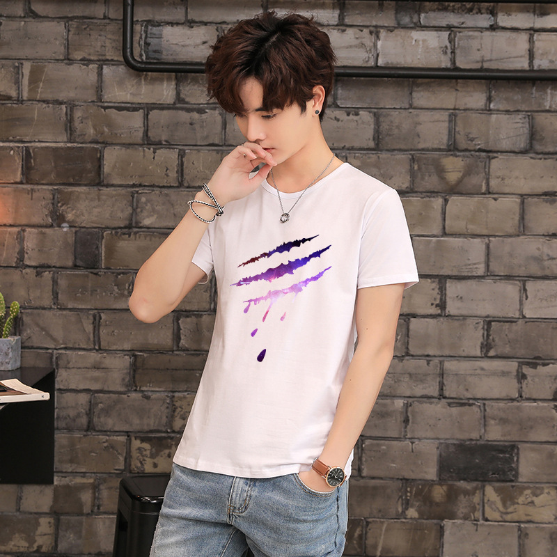 Camiseta de manga corta para hombres de verano camisa de fondo ropa superior estudiante slim-fit moda media manga blanca T cuello redondo camiseta moda para hombres