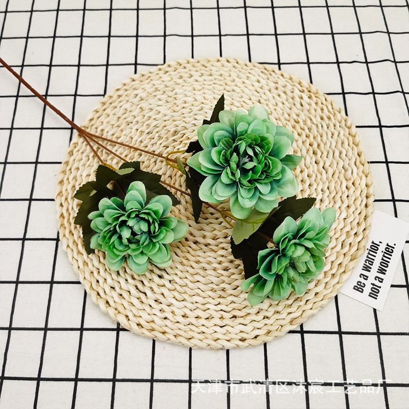 Nueva flor artificial 3-cabeza daliju boda carretera plomo Nordic Home Hotel falso flor Decoración Accesorios de tiro DIY