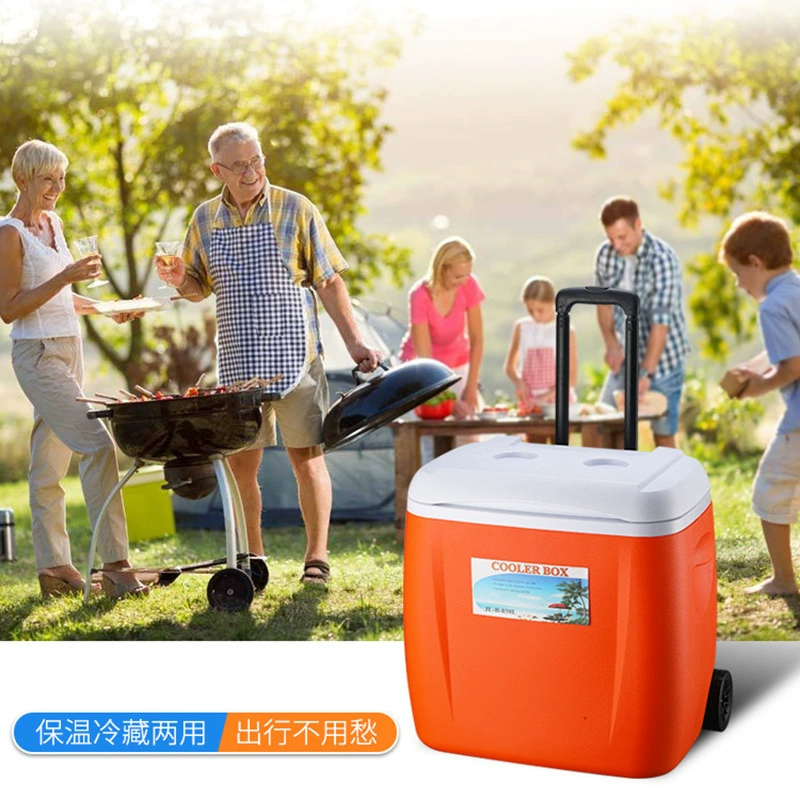 [28L38L55LPU 带轮野外冰箱拉杆冷藏箱外卖户外塑料冰桶保温保鲜箱]