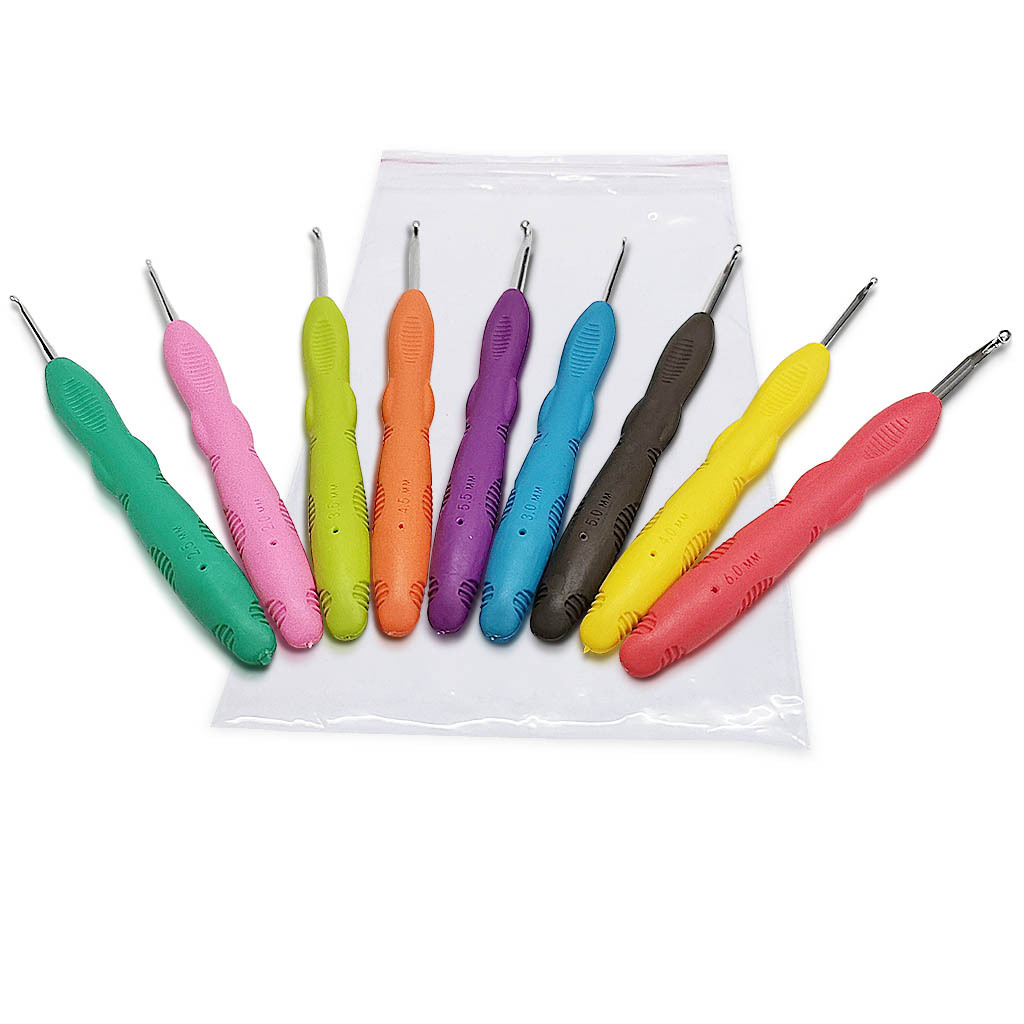 Herramientas de punto suéter aguja nuevo TPR silicona mango alargado aluminio crochet set 9 OPP bolsas