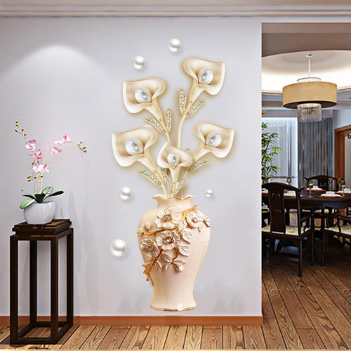 GS9856 Pearl Vase 3D Wall Sticker for Entrance Hall Wall Decoration Self-Adhesive Wallpaper Warm Bedroom