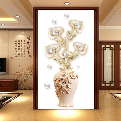 GS9856 Pearl Vase 3D Wall Sticker for Entrance Hall Wall Decoration Self-Adhesive Wallpaper Warm Bedroom