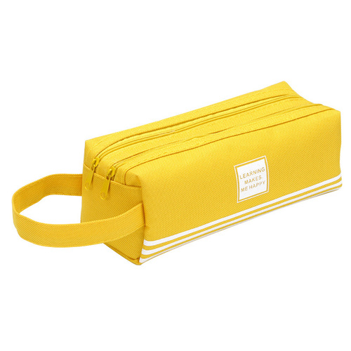 Pen bag simple solid color striped double layer stationery pen box student creative large capacity portable pen bag printed with logo
