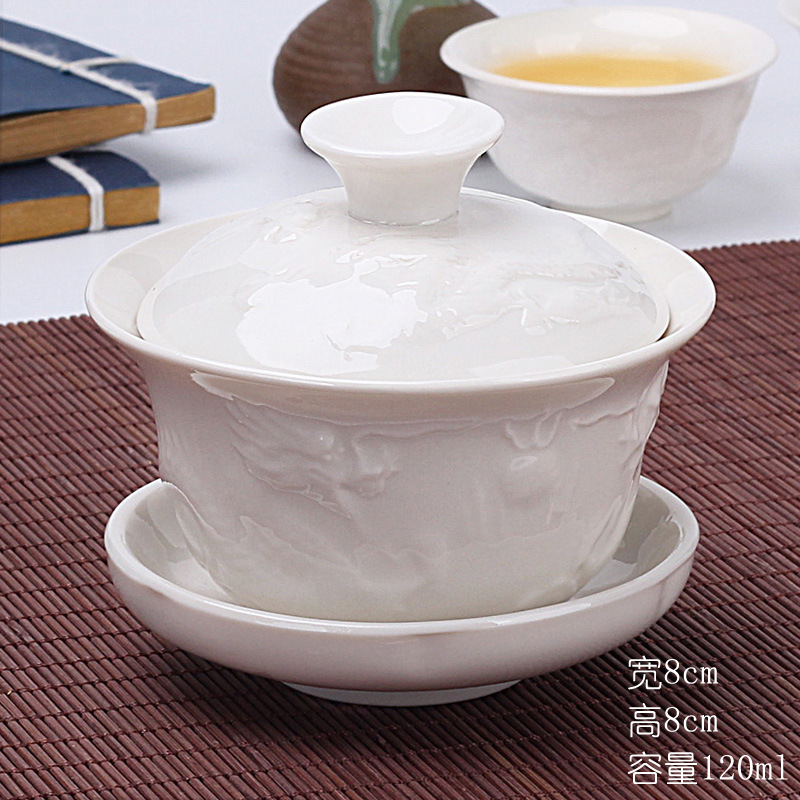 Tazón de fuente de entrega de una pieza taza de té de cerámica tazón de té tazón de tres piezas dehua Jade porcelana mini tamaño pequeño Kung Fu taza de burbuja