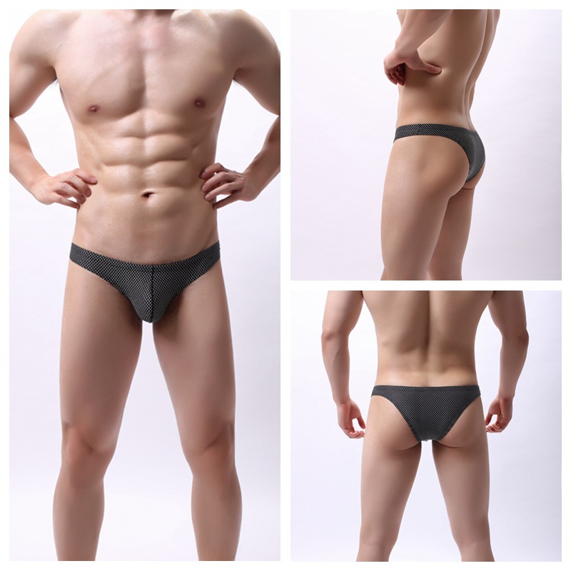 Men's New Small Briefs with Low Waist, Creative Half-Covering Buttocks, Breathable U Convex Bag Bikini Classic Underwear