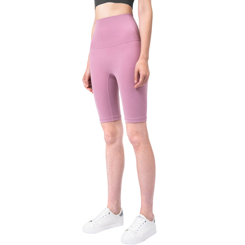 Cross-border new nude-feeling carefully selected yoga shorts without embarrassing lines, high-waisted fitness pants, dopamine yoga wear