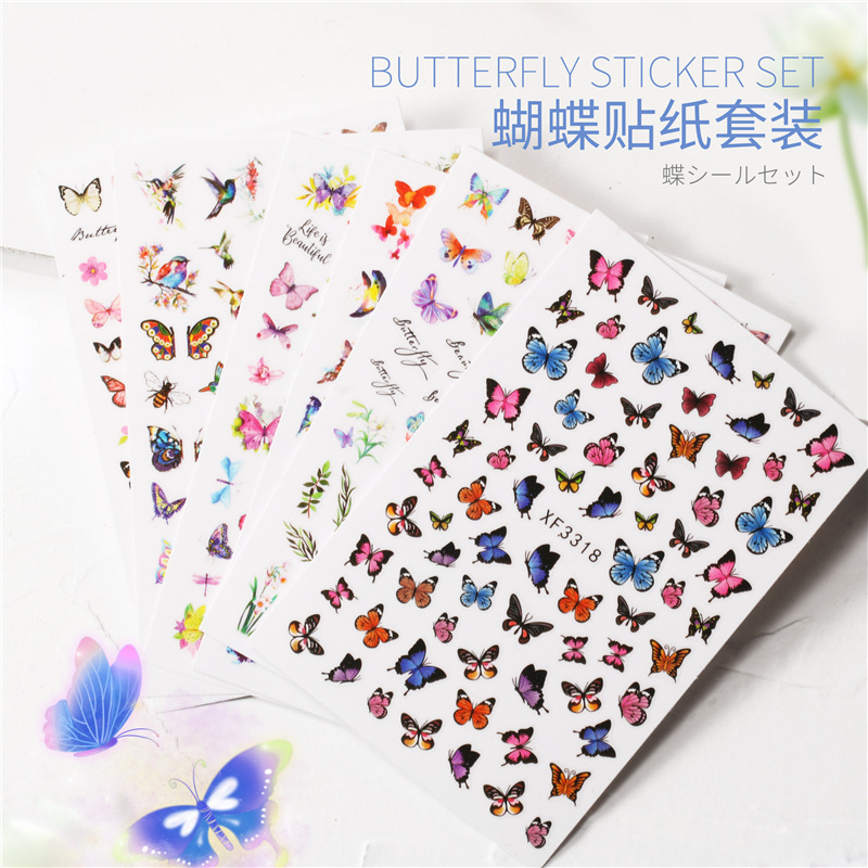 Transfronterizo Venta caliente uñas mariposa pegatinas traje ins estilo impermeable lindo mariposa uñas pegatinas 6 sets