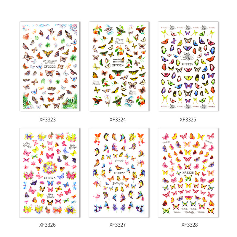Transfronterizo Venta caliente uñas mariposa pegatinas traje ins estilo impermeable lindo mariposa uñas pegatinas 6 sets
