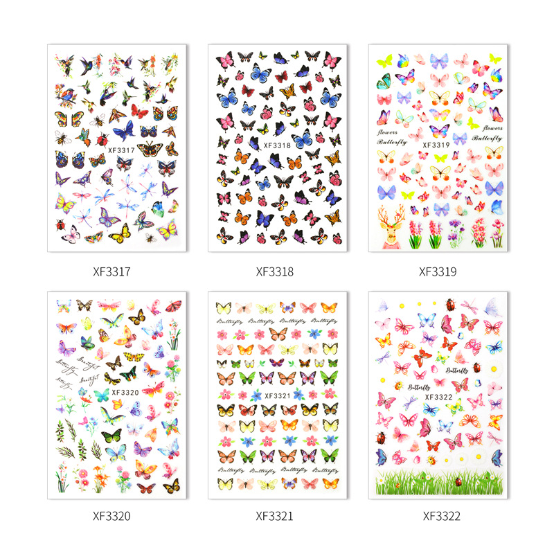 Transfronterizo Venta caliente uñas mariposa pegatinas traje ins estilo impermeable lindo mariposa uñas pegatinas 6 sets