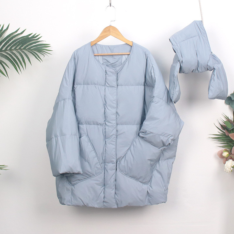 New Scarf Down Jacket Women's Mid-length Korean-style Dongdaemun Loose Thickened Artistic Simple Fashionable Large Size Jacket