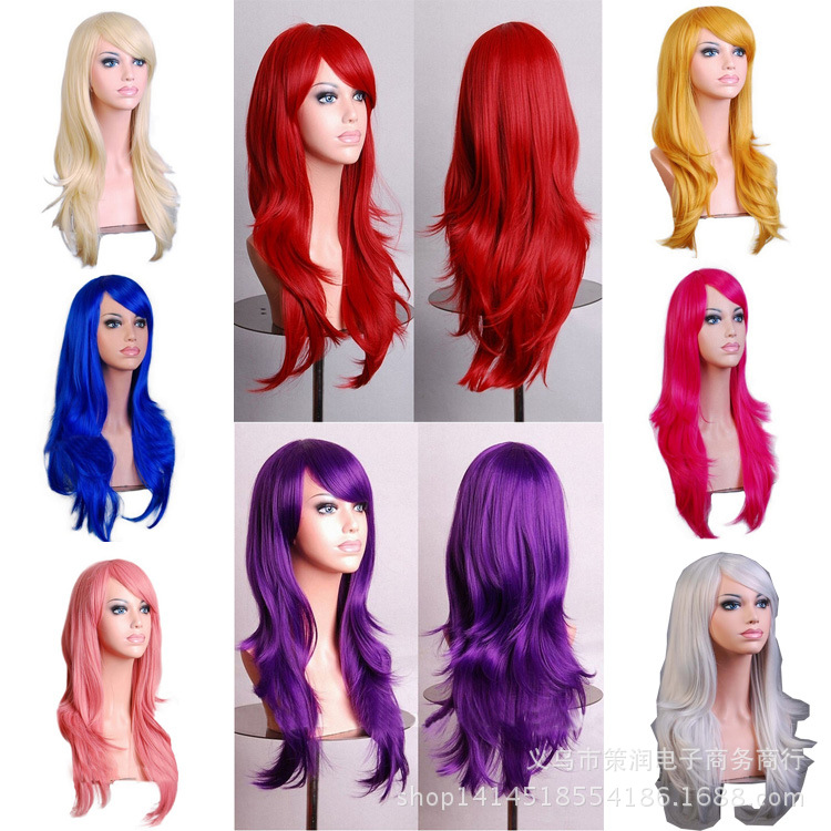 Al por mayor europeo y americano popular largo rizado color anime cos gradiente Harajuku peluca Cosplay pelo recto largo en stock image 2