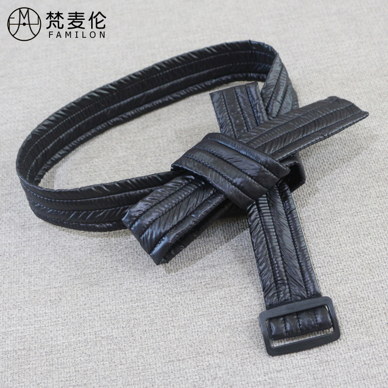 New Down Jacket Lace-up All-match Women's Cotton-padded Clothes Soft Cloth Lace-up Simple Bow Belt Women's Decorative Waist Cover with Cotton