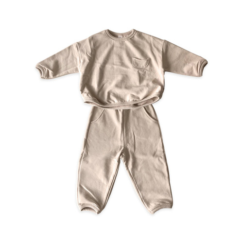 2024 Autumn Korean children's clothing boys and girls suits baby two-piece set children's loose linen cotton casual sweatshirt suit