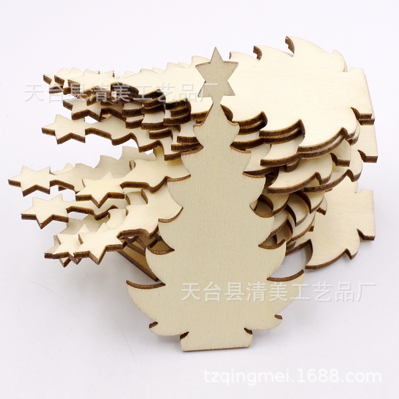 7 adornos navideños colgantes de Navidad, piezas de madera de dibujos animados creativos naturales naturales, 10 piezas en un paquete