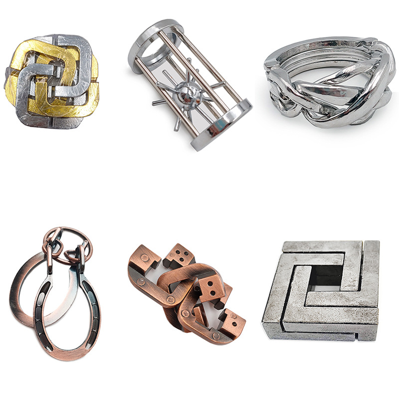 La magia del rompecabezas de oro de la aguja de herradura de bloqueo cuadrado desbloquear Luban bloqueo cerebro ardiente Kong Ming triángulo de bloqueo de la cadena de alta IQ pick-up