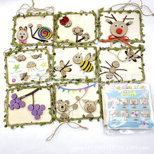 Natural log branch painting handmade material bag kindergarten wood art painting creative DIY frame parent-child decoration
