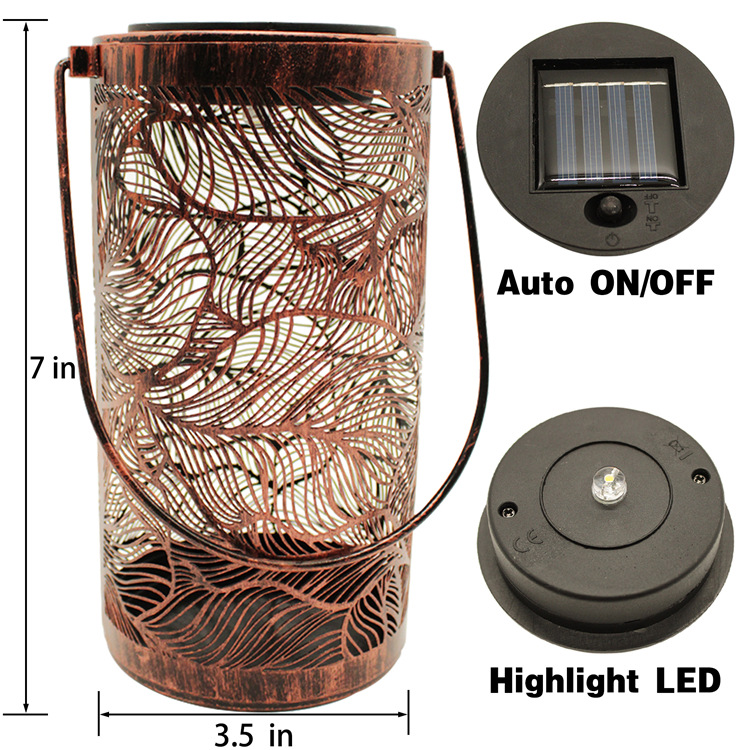 Amazon transfronteriza llevó la lámpara del árbol linterna solar al aire libre patio paisaje lámpara decoración hueco de hierro lámpara colgante