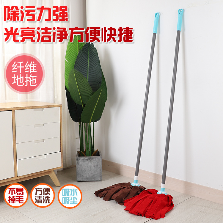 Hand-free Wet and Dry Towel Cloth Mop Household Round-head Wood Board Floor Mop Old-fashioned Microfiber Mop Mop