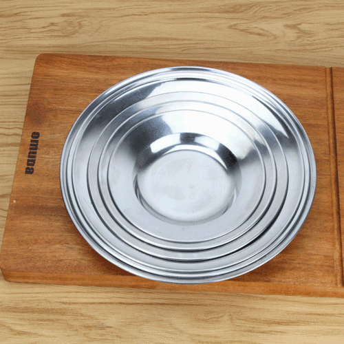 Thickened stainless steel plate round plate flat plate canteen plate home use dish plate deep plate barbecue plate dish plate dumpling plate
