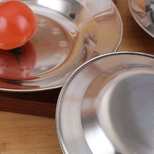 Thickened stainless steel plate round plate flat plate canteen plate home use dish plate deep plate barbecue plate dish plate dumpling plate