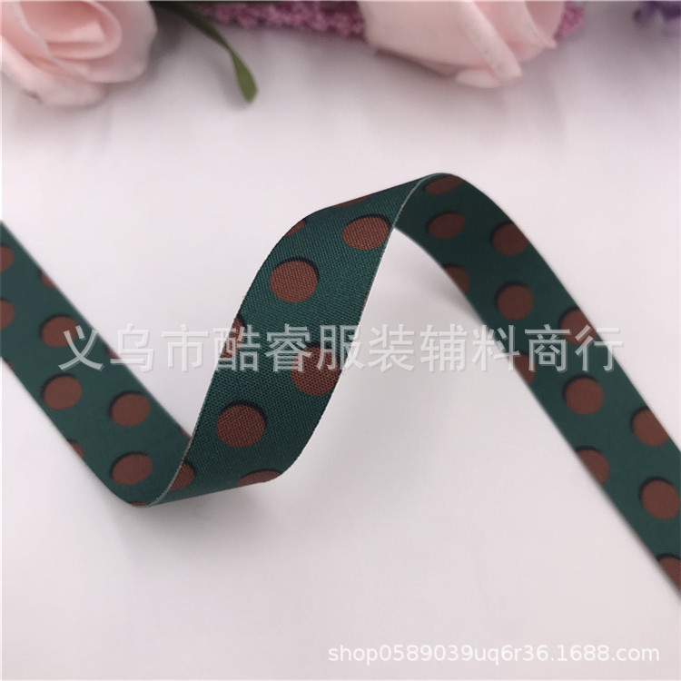 现货供应畅销款樱桃发圈波点织带 薄款绿色圆点织带DIY蝴蝶结织带