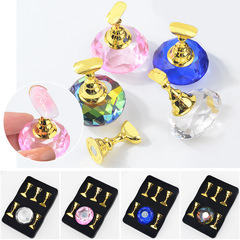 Manicure Practice Nail Tips Holder, Japanese-Style Glittering Crystal & Gemstone Nail Stand with Magnetic Lotus-Shape Base