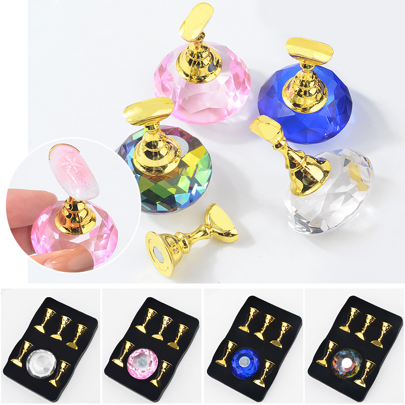 Nail Art Practice Nail Pieces Japanese Magic Crystal Gem Nail Pieces Lotus Seat Base with Magnetic
