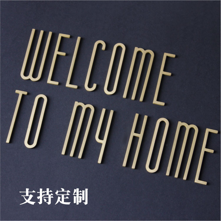 Brass Wall Stickers Creative English Alphabet Stickers Nordic Metal Door Sign Sign Cultural Decoration Wall Indicator Stickers