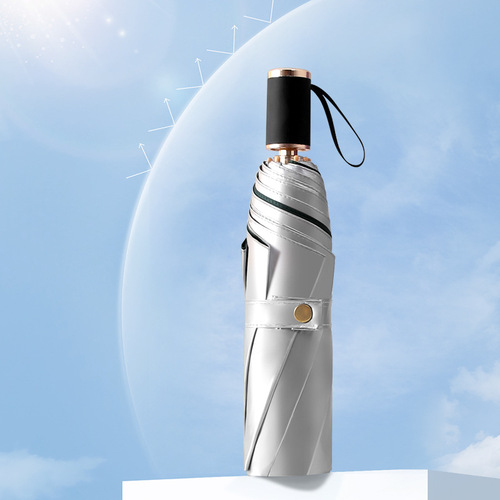Titanium silver double-layer vinyl sun umbrella, rain or shine umbrella, foldable sunshade, sun protection and UV protection for women upf50+