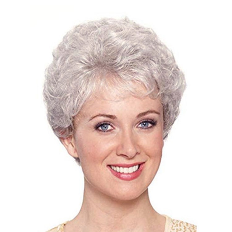 Wig European Wig Silver Gray Short Hair European and American Middle-Aged and Elderly Headgear Grandma Wig Ready for Dropshipping