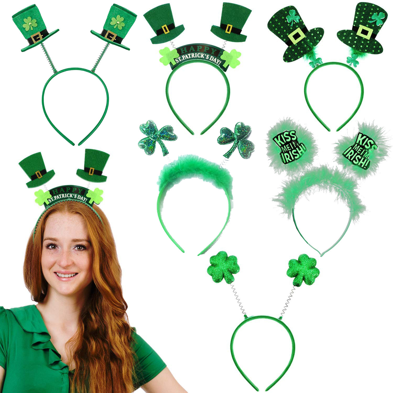 Spot Irish Festival Set Trébol Diadema Hebilla Diadema Diadema Tombro Amazon El mismo modelo Suministro directo de fábrica