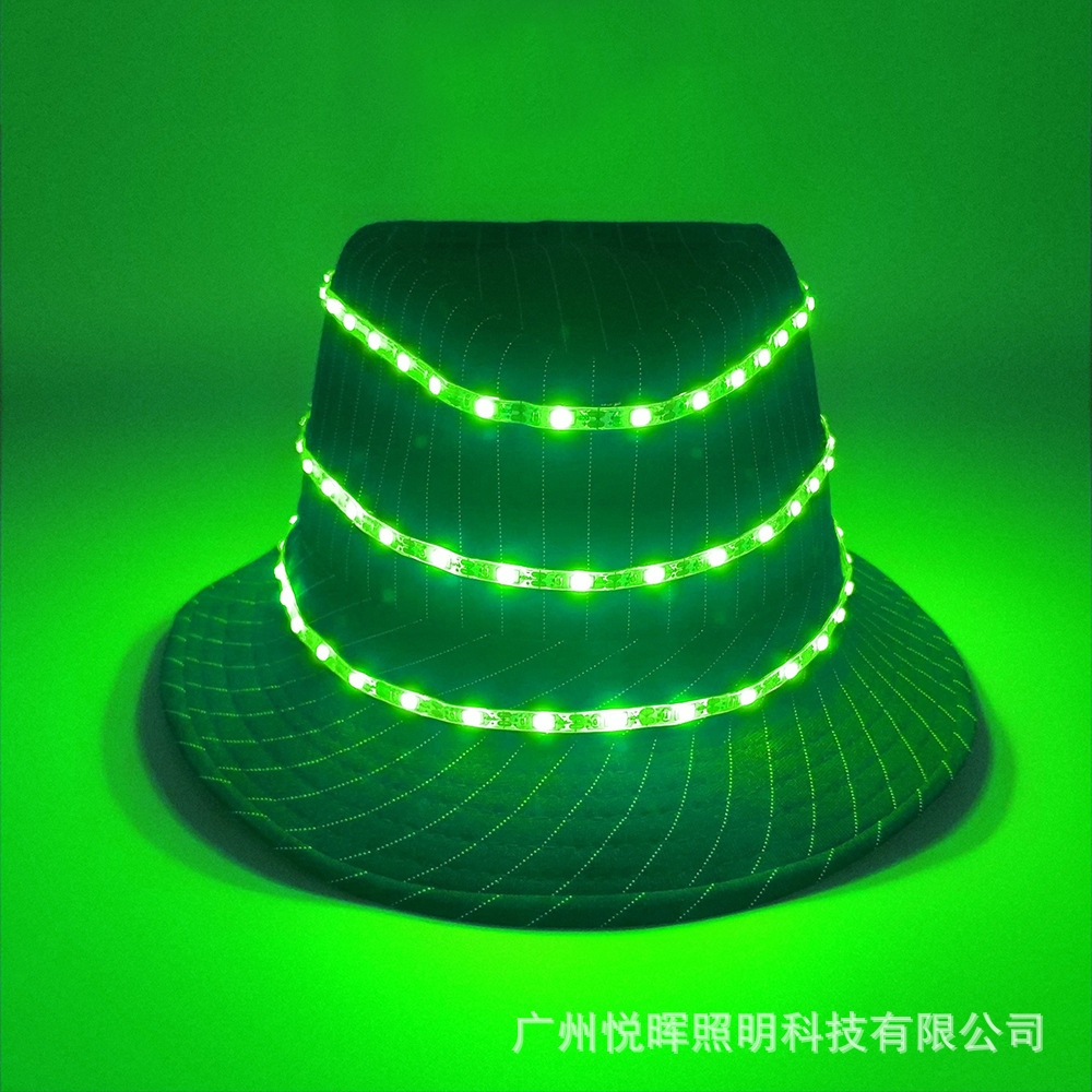 LED luminoso sombrero bar espectáculo nocturno accesorios luminosos flash fresco inalámbrico hip hop sombrero de copa