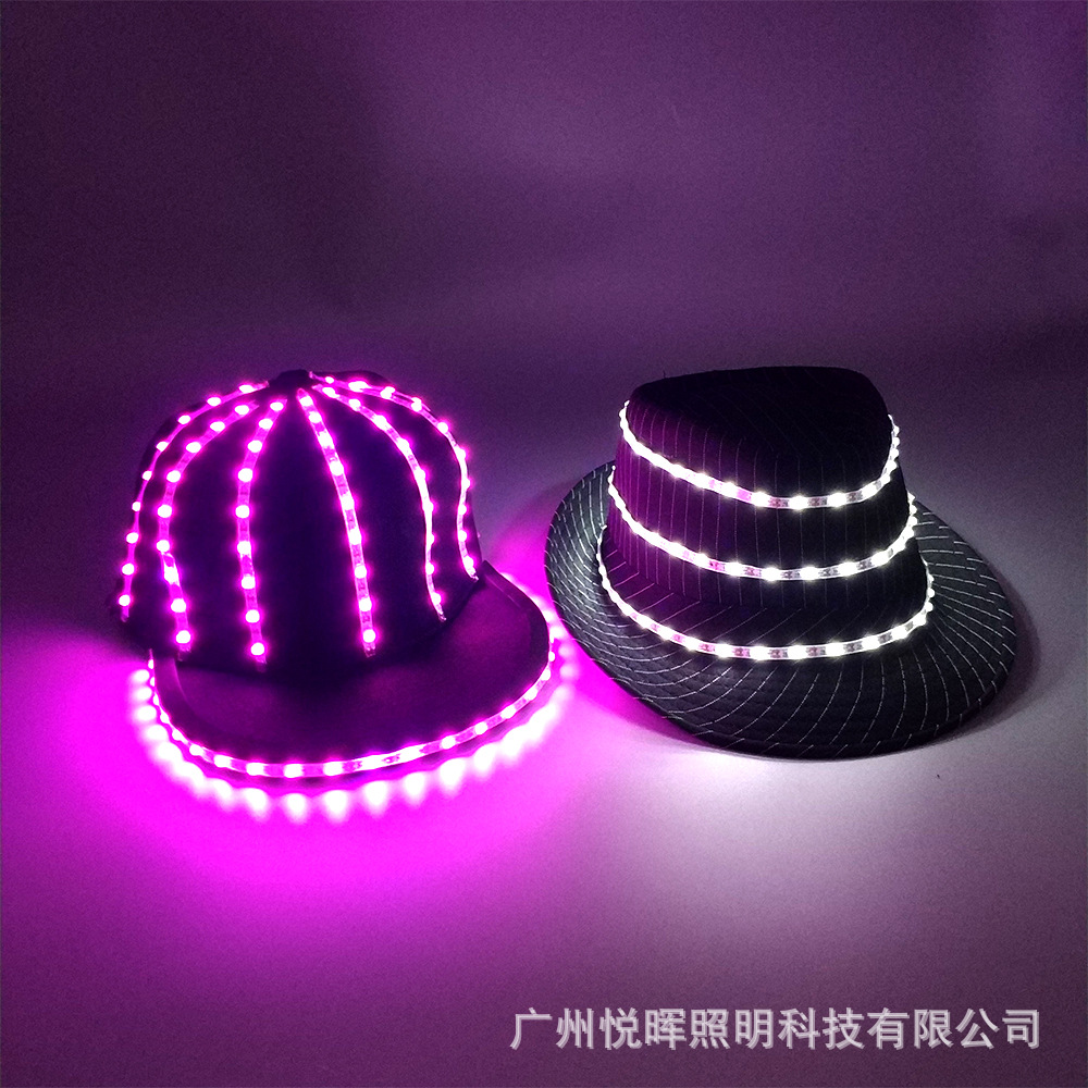 LED luminoso sombrero bar espectáculo nocturno accesorios luminosos flash fresco inalámbrico hip hop sombrero de copa