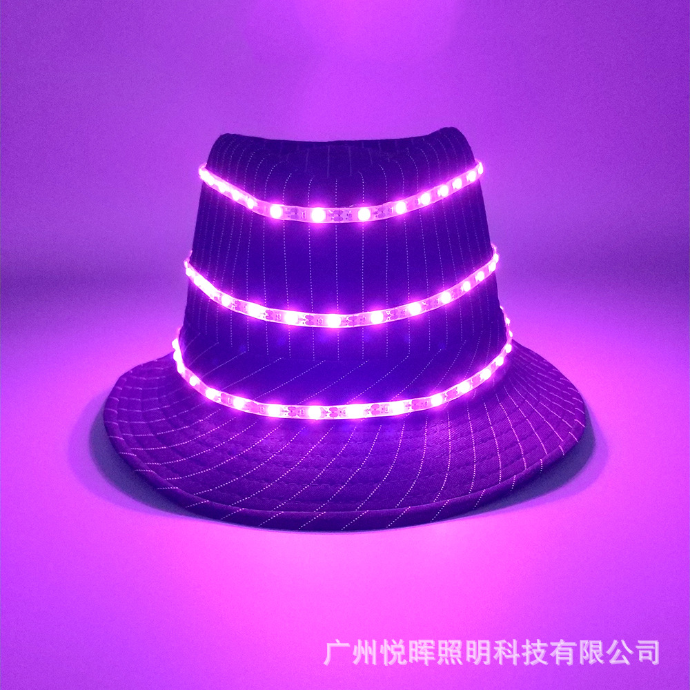 LED luminoso sombrero bar espectáculo nocturno accesorios luminosos flash fresco inalámbrico hip hop sombrero de copa