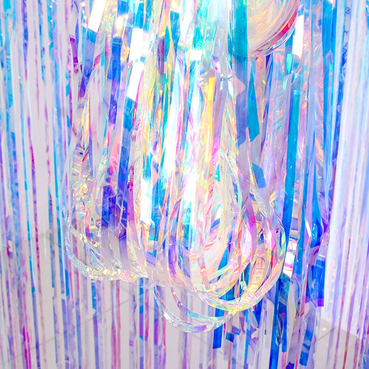Fabricante al por mayor techo colorido decoración transparente rojo neto foto color importado fondo de fiesta de cortina de lluvia láser de colores image 12