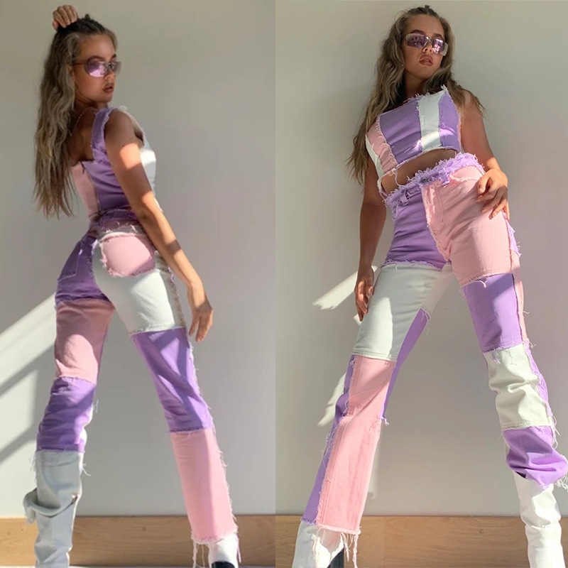 Primavera y verano nuevo Amazon moda europea y americana lavado teñido costura cintura alta cadera apretada recta Xintang jeans