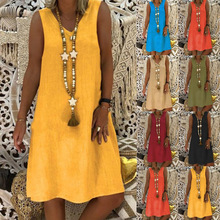 2023亚马逊ebay速卖通wish夏欧美跨境热卖V领无袖背心连衣裙女装
