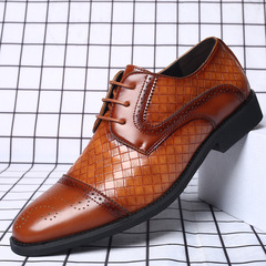 2023 new men's plaid casual leather shoes, fashionable splicing lace-up large size men's shoes, cross-border foreign trade shoes