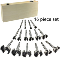Drill bit expander desktop round wood board punching door lock hinge drill 16pcs set woodworking multi-tooth flat wing drill
