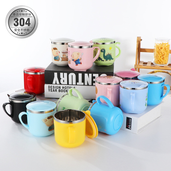 Children's cartoon double-layer handle stainless steel with glass