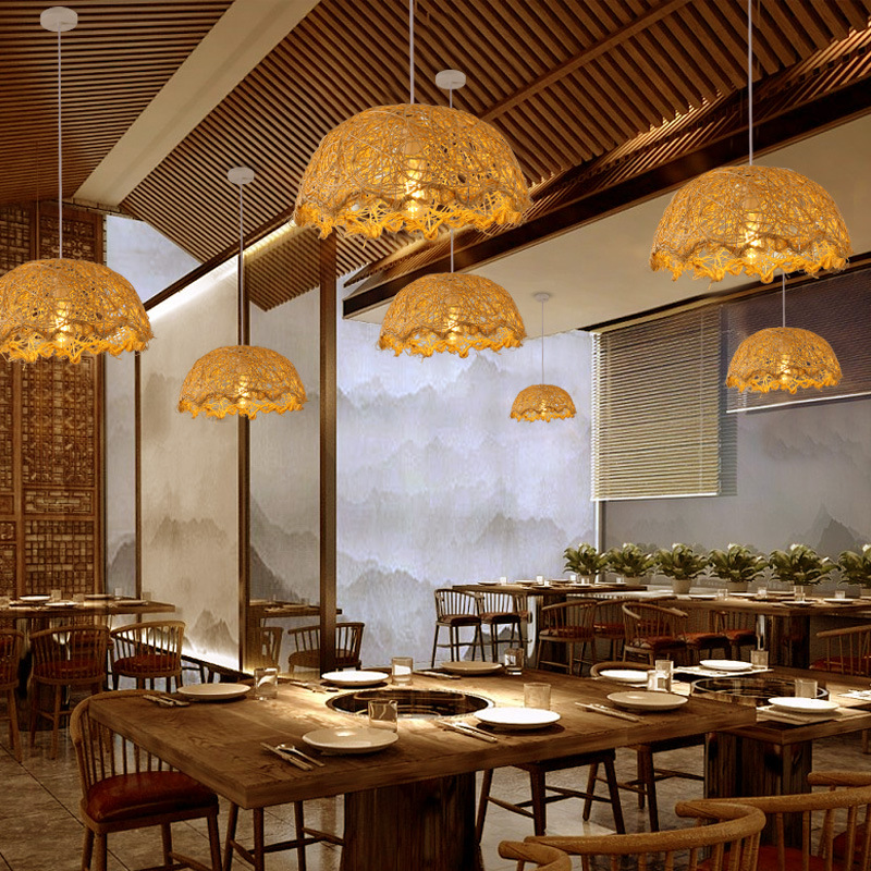 Lámpara de cuerda de cáñamo de estilo chino lámpara de cafetería retro lámpara de restaurante de tienda de té de leche de personalidad creativa lámpara de cama y desayuno antigua japonesa