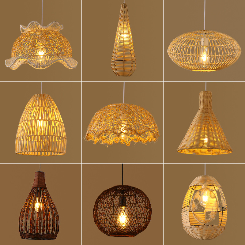 Lámpara de cuerda de cáñamo de estilo chino lámpara de cafetería retro lámpara de restaurante de tienda de té de leche de personalidad creativa lámpara de cama y desayuno antigua japonesa