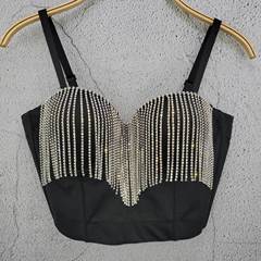 Diamond-encrusted tassel chain slim-fitting backless camisole with short design and chic summer slimming top