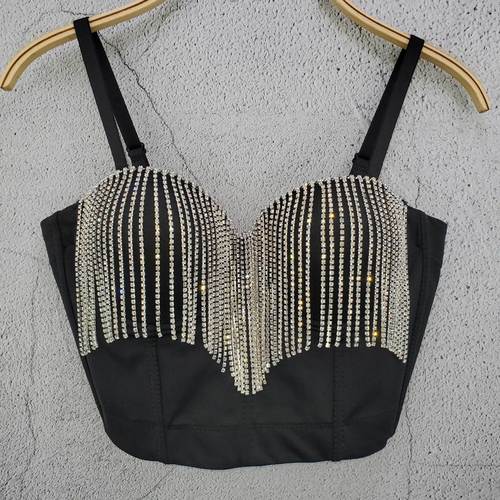 Diamond-encrusted tassel chain slim-fitting backless camisole with short design and chic summer slimming top