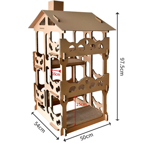 Deku Corrugated Cat House Four-story Cat Villa DIY Cat Climbing Frame Cat Scratching Board Cat Nest Pet Cat Toy Free Cat Grass