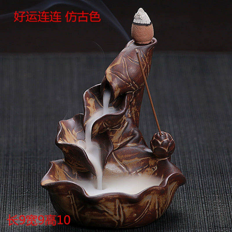 Ceramic Backflow Incense Burner, Lotus Inverted Design, Decorative Buddha Incense Holder