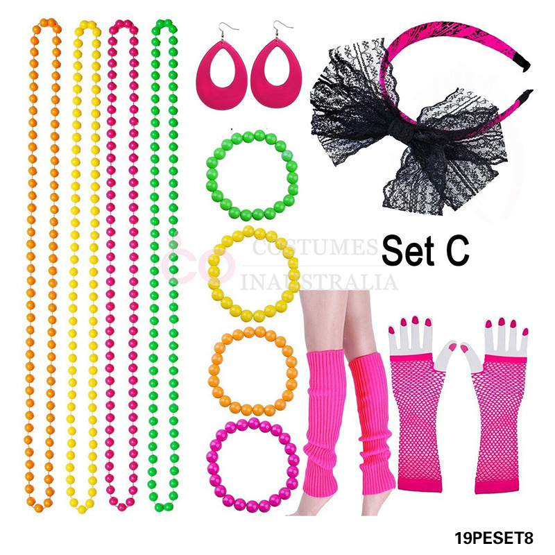 1980 solo partido vestido de cuatro colores neón collar pulsera Lightning pendientes red pesca guantes pierna calcetines seis traje