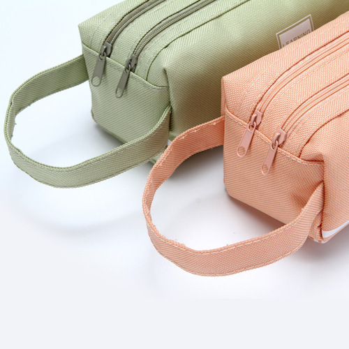 Creative double-layer large-capacity portable pencil bag, simple Oxford cloth double zipper pencil bag, stationery bag, street stall supply