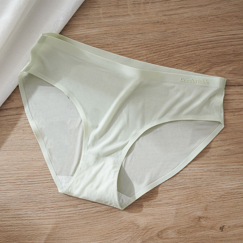 Nueva Piel de hielo ultrafina red ropa interior de seda de hielo sin costuras entrepierna de algodón antibacteriano para mujer hueca transpirable Mediados de cintura calzoncillos